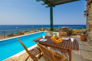 Vue mer panoramique depuis la Villa Elafonissi avec piscine privée à 20m de la plage d'Elafonissi