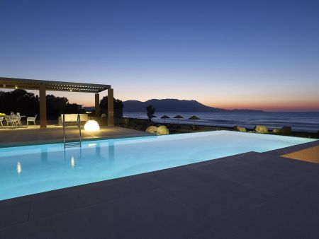 swimming pool area at dusk