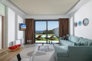 Minimalistic Vacation Hideaway Villa Manolis, Above Sea and Beach, with Amazing Views from a Cliff of Heraklion