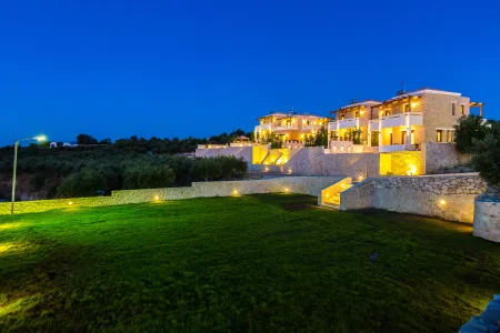 villa complex at night